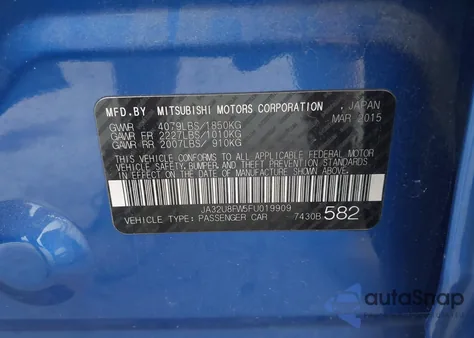 2015 Mitsubishi Lancer Gt из США, поврежденный, VIN JA32U8FW5FU019909